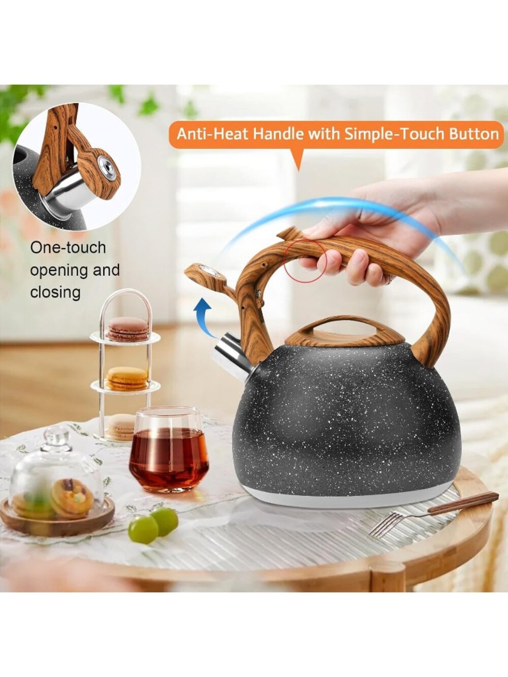 GGC 3.1QT Black Stainless Steel Whistling Tea Kettles For Kitchen Stove Top - Picture 5 of 6